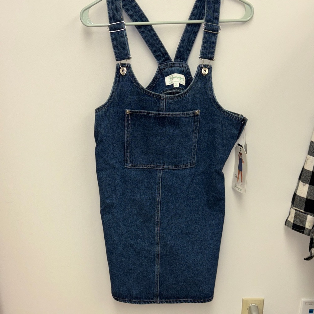 Celebrity Pink Blue Denim Overall Dress with Chest Pocket